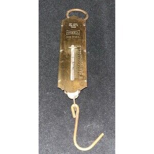 Vintage Oxwall USA Brass Hook Hanging Scale Pocket Balances 50lb Slide Spring